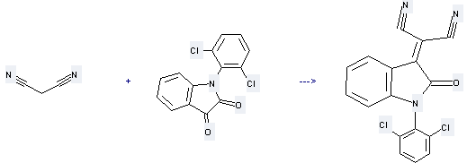 1H-Indole-2,3-dione, 1-(2,6-dichlorophenyl)- can be used to produce 1-(2,6-Dichlorphenyl)-3-(dicyanmethylen)-2-indolon at ambient temperature